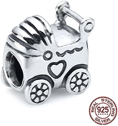 Women's Genuine Sterling Silver Baby Carriage Charm Fits European Charm Bracelet