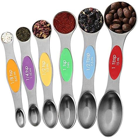 Julance Magnetic Measuring Spoons Set, Stainless Steel, Upgraded Colourful Dual Sided Teaspoon Set, Fits in Spice Jars, Tablespoon Set for Measuring Dry and Liquid Ingredients, Set of 6