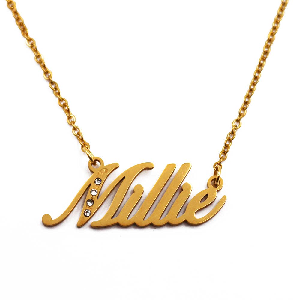Kigu Name Necklace Millie - Gold Tone - Custom Name Necklace - Personalised Jewellery for Ladies- Customised Jewellery for Girls- Custom Pendant Millie