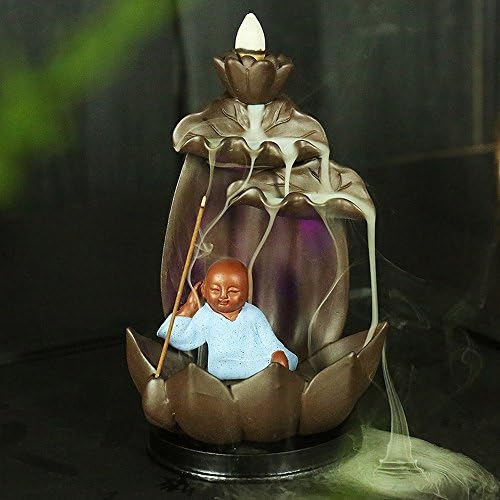 Tongyou Purple Clay Little Zen Monk Backflow Incense Burner Colorful LED Light Creative Sandalwood Ceramic Censer for Home Decor Tea Ceremony