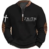 Men's Faith Print Casual T-Shirt Christian Cross Sweatshirt Faith Ephesians 2 8 Pullover