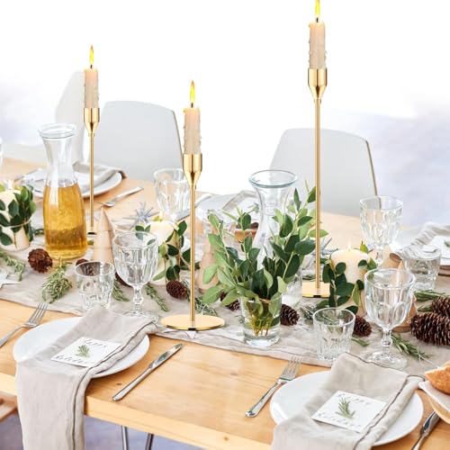 NEOROSVIKA Juego de 6 Candelabros para Velas, Vintage Cónicas Portavelas de Metal Alto, Candelabros Decorativos de Diferentes Alturas, se Adapta a Velas de 3/4 Pulgadas de Grosor (Oro)