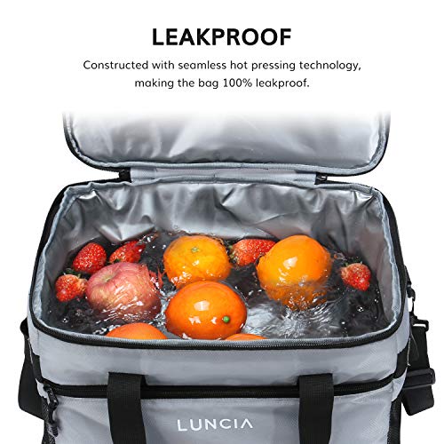 LUNCIA 33L Leakproof Collapsible Cooler Bag, Insulated Cooling Bag Portable Tote, 60 Can Soft Sided Cooler for Picnic, Camping, Hiking, Grey