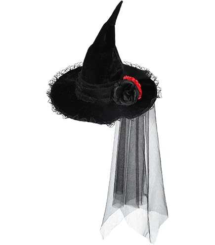 Amazon.com: GELXGRIT Halloween Witch Hat Gothic Black Mesh  display picture 3
