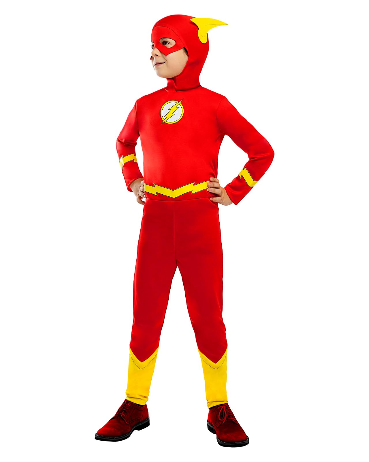 Funidelia | The Flash Costume OFFICIAL for boy Superheroes, DC Comics, Justice League - Costumes for kids, accessory fancy dress & props for Halloween, carnival & parties - Size 7-9 years - Red