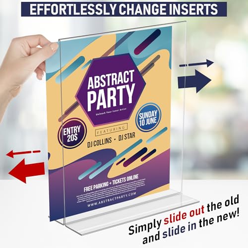 Dasher Products Acrylic Sign Holder A4 - T Stand Sheet Holder with Bottom Opening A4 Acrylic Stand for Signs, Brochure, Menu, Display, and More.Double Sided Advertising Stand (A4-6 Pack)