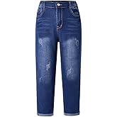 Nivne Tco Tween Boys Jeans Blue Wash Simple Zipper Fly Versatile Casual Roll-Up Hem Elastic Waist Denim Pants