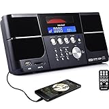 Portable Stereo CD Player VELOUR Boombox with FM Radio Clock USB SD and Aux Line-In for kids
