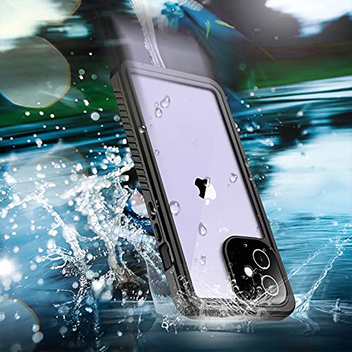 SPIDERCASE Designed for iPhone 12 Case, Waterproof Built-in Screen Protector, Shockproof Full Body Cover Rugged Case Only for iPhone 12 6.1” 2020 Released, Black/Clear