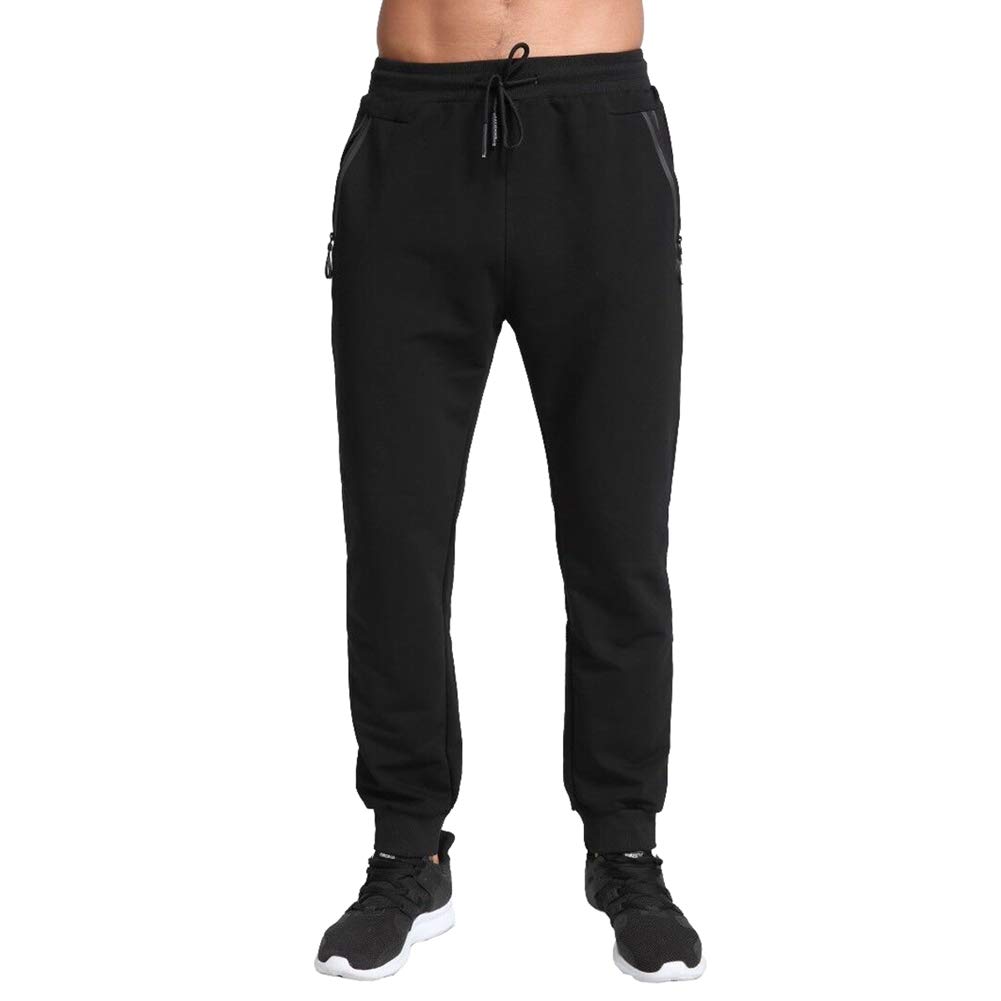 Tansozer Jogginghose Herren Baumwolle Trainingshose Herren Sporthose Herren Lang Hosen Männer Reissverschluss Taschen Sweathose Trackpants Schwarz L