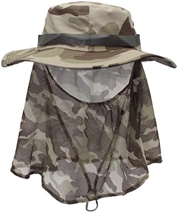 Men's Camouflage Bucket Hat Fisherman Sun Hat Sun Protection with Neckerchief Wide Brim Anti UV Anti Mosquito