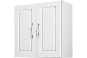 VEVOR Laundry Room Wall Cabinet, 2-Tier Wall Mounted Hanging Cabinet with Adjustable Shelf, Cupboard Storage with 2 Doors, fo