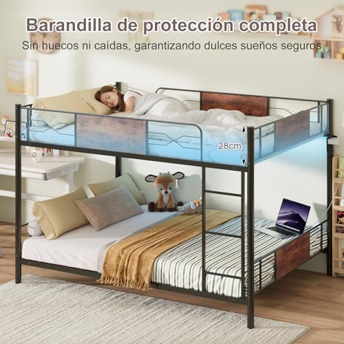 VirtuSync 198 x 105 cm Litera de Metal, Cama Individual con Barandales Altos, Estructura Resistente para Niños, Adolescentes y Adultos