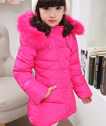 Child Kids Girls Winter Warm Jackets Snowsuit Hooded Windbreaker Outwear with Soft Fur Hoodies for 3-12 Years Old (Rose, 3-4T/(Fit Height:41"-45")/Tag120)