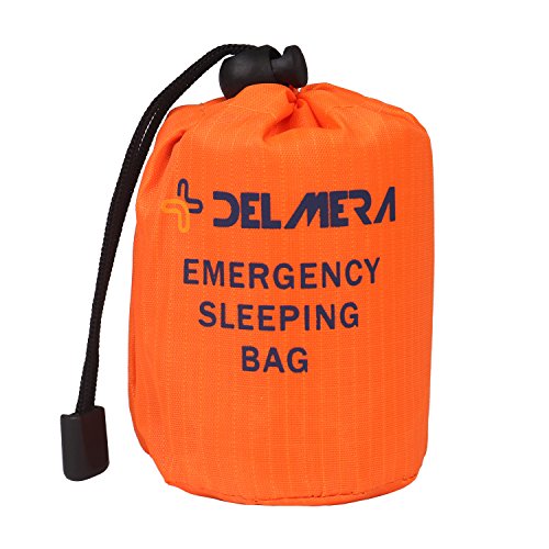 Delmera Emergency Survival Sleeping Bag, Lightweight Waterproof Thermal Emergency Blanket, Bivy Sack with Portable Drawstring Bag for Outdoor Adventure, Camping, Hiking, Orange - Thumbnail 2