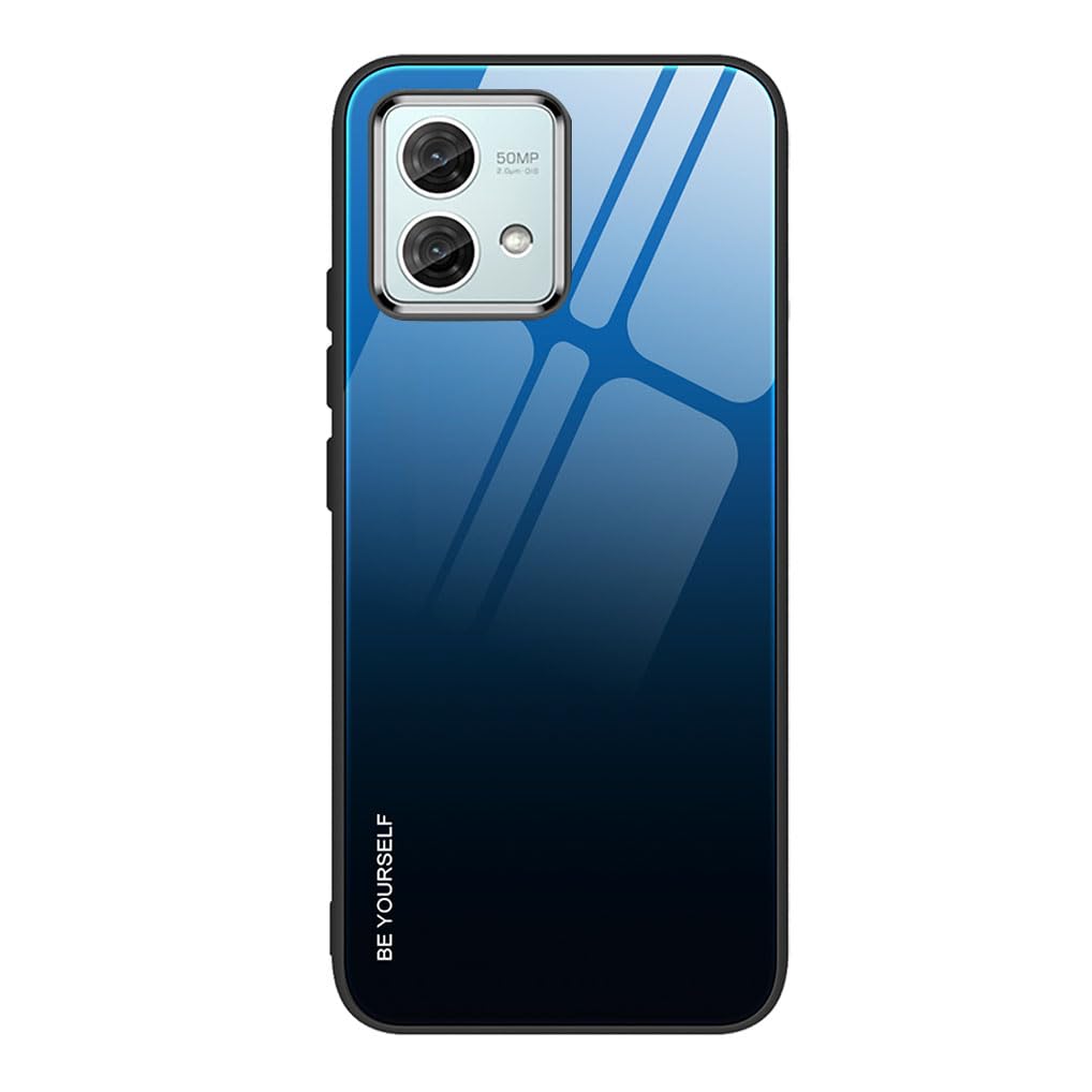 SEAHAI Case for Motorola Moto G84 5G, Ultra Thin Gradient Color Tempered Glass Hard Back & Soft Silicone TPU Bumper Hybrid Shockproof Cover, Elegant Blue