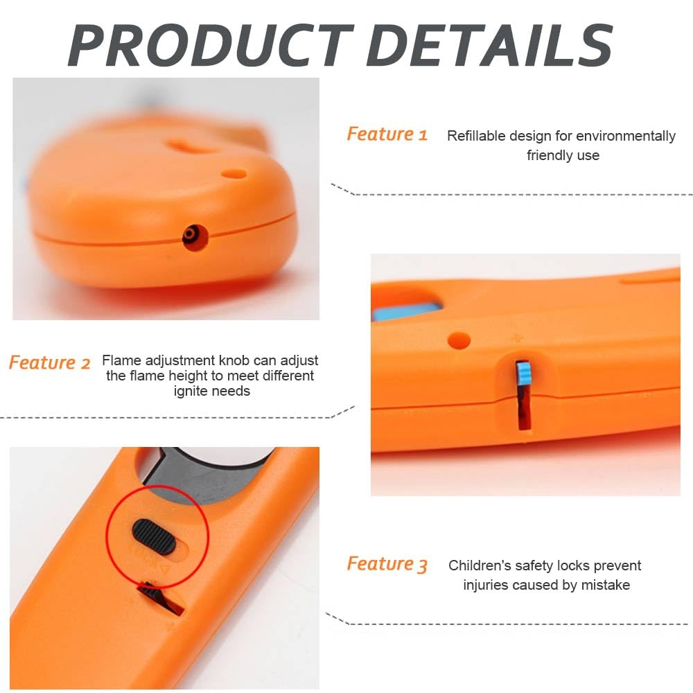 Butane Lighter, 4pcs Refillable Long Flame Lighter for BBQ Candle(No Butane Inside)