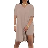 Difanlv Plus Size Women 2 Piece Outfits, Short Sleeve Tunic Tops Bodycon Biker Shorts Set, Summer Casual Oversized Tracksuit