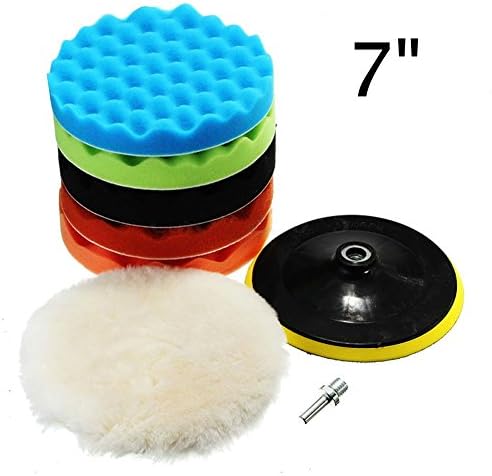 Cxtiy Car Polishing Waxing Buffing Pads Kits 8PCS, Polishing pads Sets 5"/6"/7" With Sponge ＆ Woolen + M14 Drill Adapter Kit For Car Polisher (7")