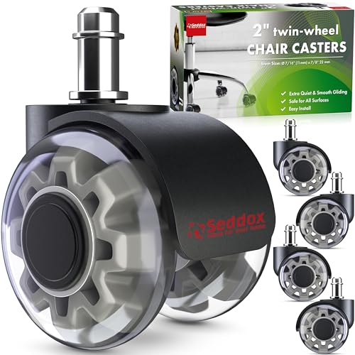 SEDDOX Office Chair Wheels Replacement Set of 5 - Dual 2 Inch Soft Chair Casters for Hardwood Vinyl Tile - Heavy Duty & Safe for All Floors - Universal Fit Most Computer Gaming & Desk Chairs - Grey at Amazon