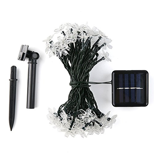 Solar String Lights, YiMiky 50 LED Solar Sakura Flower Lighting String Light Starry Hanging Solar Powered Christmas Lights Outdoor Decoration Rope for Holiday Party Lawn Decoration (White) - Thumbnail 7