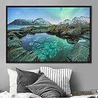 Framed Canvas Wall Art Calming Waters Aerial Cool Lake Landscape Multicolor Photography Realism Relax/Calm - 16x24 inches