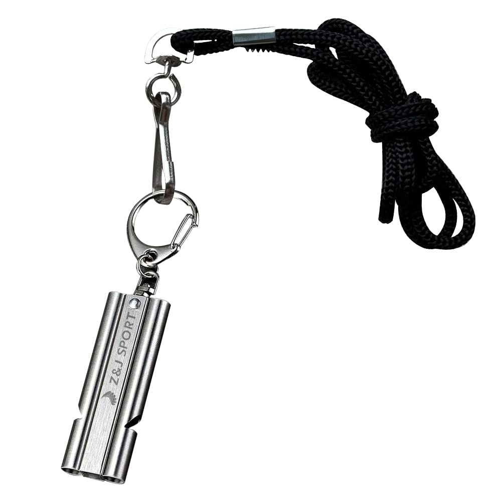 Z&J SPORT Emergency Survival Whistle, 304 Stainless Waterproof Whistle with Lanyard & Keychain, Double Tube 100dB for Outdoor Camping, Hiking, Boating, Hunting, Fishing, Kayak, Training, Rescue