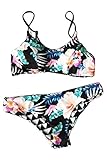 Seaselfie Tow Piece Reversible Push Up Padding Bikini Swimwear Floral and Geometry Printing