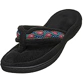 isotoner Women's Microterry Greta Open Toe Thong Slippers (Black, XL 9.5-10)