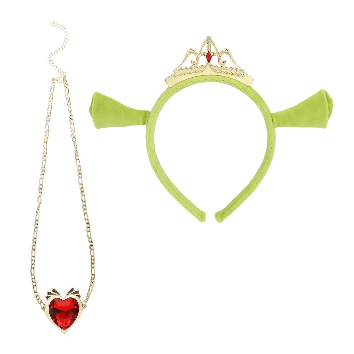 View 1 of *MISSING NECKLACE* Bioworld Shrek Fiona Ogre Crown Ears Headband and Heart Necklace Set