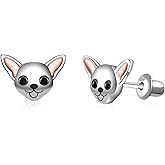 Chihuahua Screw Back Earrings for Animals Lovers - Silver Chihuahua Studs for Women Dog Lovers Earring Chihuahua Jewelry Gifts Cute Animal Puppy Earrings for Daughter