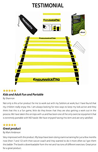 Endurance Pro Footwork Ladder with Ladder Drills eBook Bag Pegs-Ideal Agility Ladder Speed and Agility Training Equipment for Football, Soccer, Multi-Sport Training