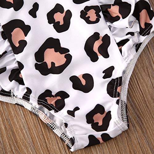 Kids Toddler Baby Girls One-Piece Ruffle Swimsuit Floral Pineapple Watermelon Leopard Swimwear (6-12 Months, White Leopard)