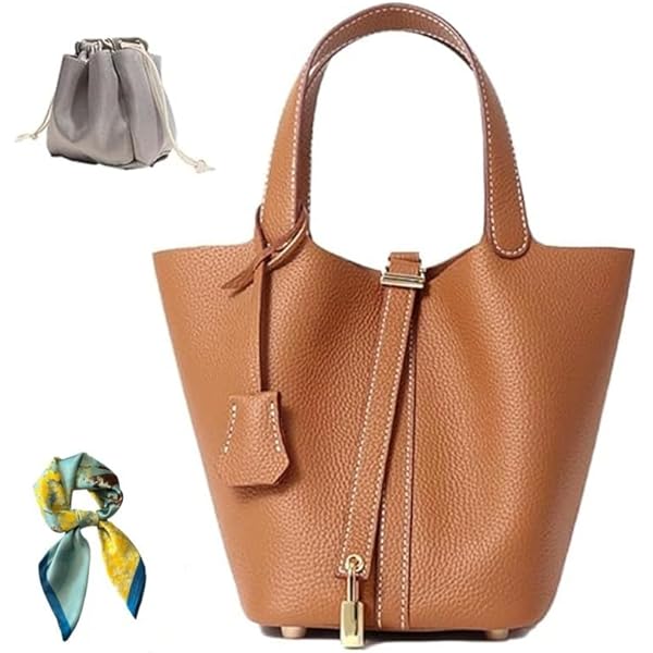 Amazon.com: Genuine Leather Lock Design Bucket Bag Vegetable