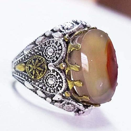 925 sterling silver mens ring vintage yamani aqeeq natural solomon brown agate gemstone men ring عقيق يماني