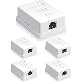 VCELINK Cat6 RJ45 Surface Mount Box Shielded 1-Port, 5-Pack, White | Compatible with UTP Cat6/5e/5 Stranded or Solid Network Cables, for Home &amp; Industrial Network, High Speed Data Transfer