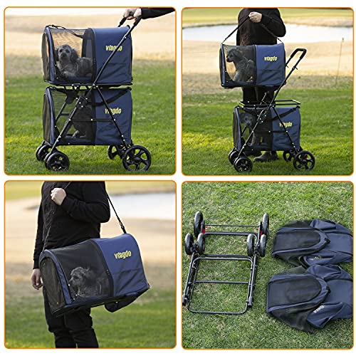 VIAGDO Double Pet Stroller for 2 Dogs & Cats, 4 Wheels Dog Strollers