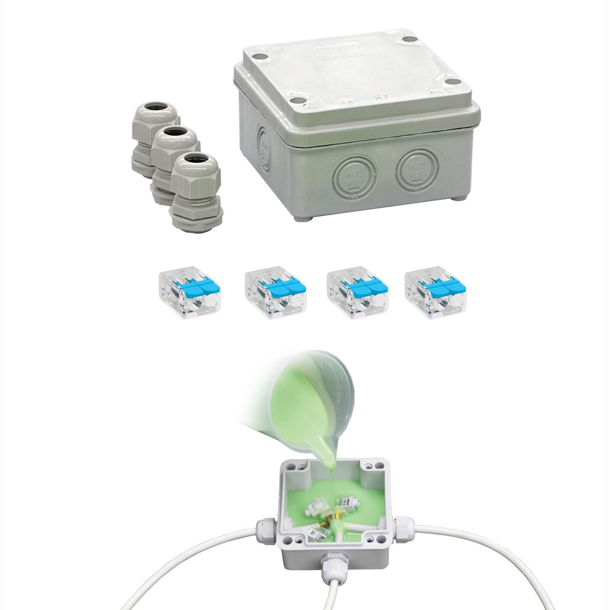 Arnocanali GL-BOX100 Two-Component Rubber Insulating and Sealant Kit with Junction Box and Cable Glands, Multi-Colroe