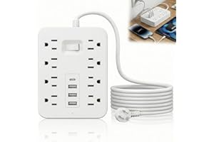 Power Strip with Surge Filter, 8 Outlet, 4 USB Charging Ports (1 Type-C Port), 5ft Flat Plug Extension Cable Extender with Ov