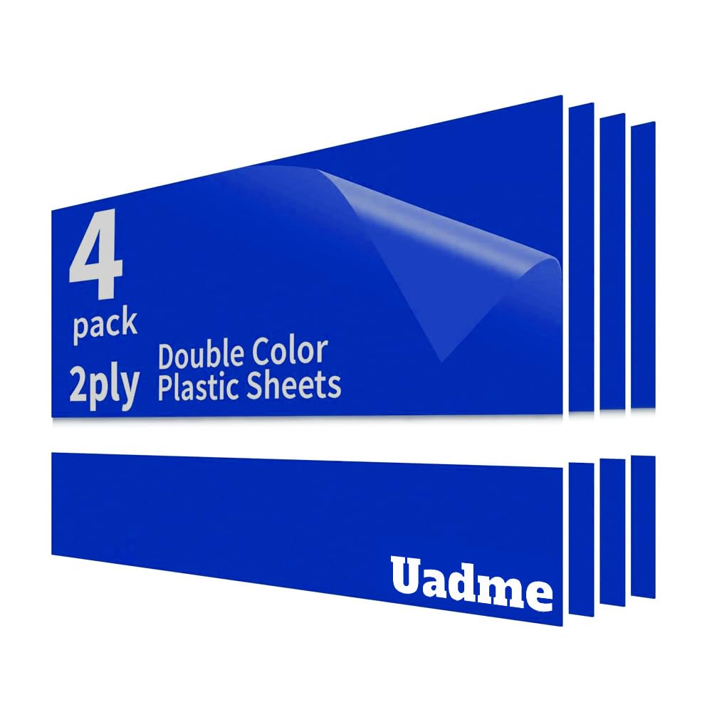 Uadme Laser Engraving Blank Double Color Sheet, 12 x8 inch Blue Boards Carved White Double Color Plastic Sheets 4Pcs, Customized Personalized Sign Materials for Interior Signs, Badges, DIY Carving