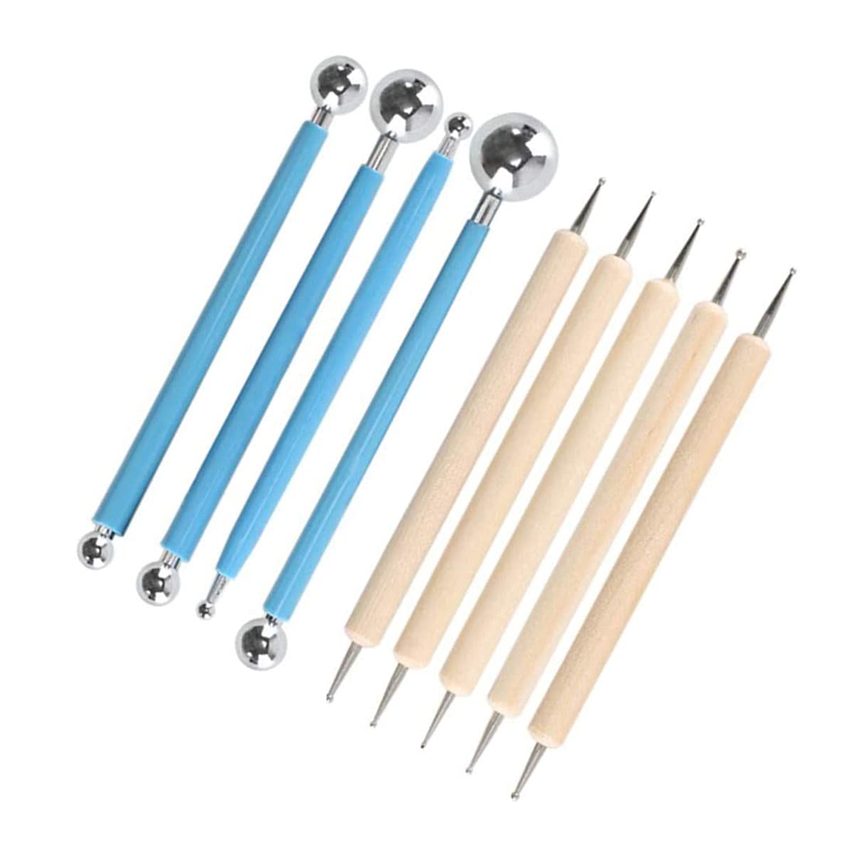 Polymer Clay Tools,Clay Modelling Tool Kit, Metal Clay Tools,4pcs Ball Stylus Dotting Tools + 5pcs Embossing Tool for Modelling Sculpting Shaping Engraving Embossing