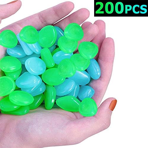 Sam4shine 200PCS Glow in The Dark Pebbles, Glow in The Dark Rocks for Outdoor Fairy Garden, Glowing Stones Decoration Gravel for Driveway, Fish Tank, Aquarium, Path, Lawn, Yard