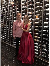 VinBridal - Vestido de baile de satén con tirantes largos, con bolsillos