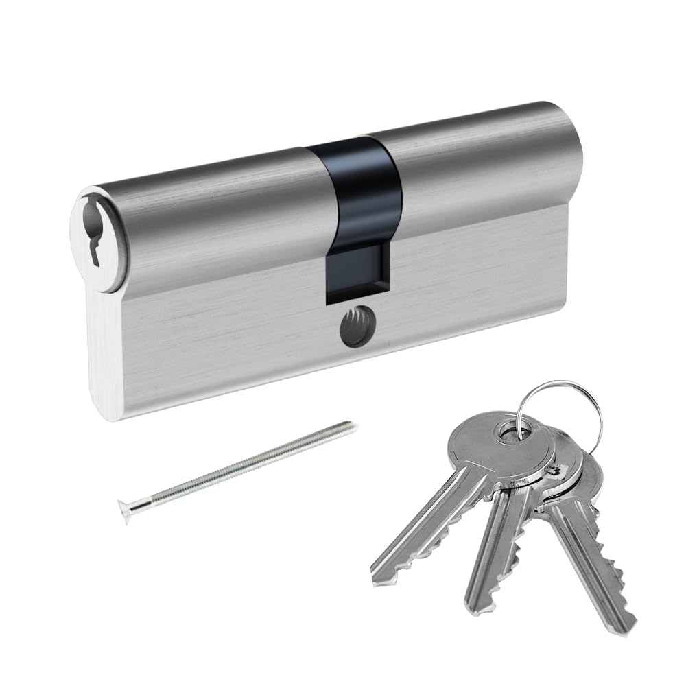 SISAV 40/40 Euro Lock Cylinder(80mm),Brass Material,Nickel Surface Treatment,High Security,Anti-Drill,with 3 Keys