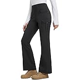 baleaf Women's Thick Fleece Lined Pants Flare Leg Winter Snow Water Resistant Cargo Pockets High Waisted Warm
