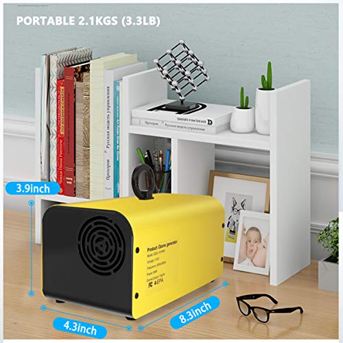 10,000mg Ozone Generator Air Purifier, Elementa Wireless Remote Control Ozone Cleaner, Portable Smart Air Purifier Ionizer O3 Machine for RV Basement Classroom Odor Remover (YELLOW)