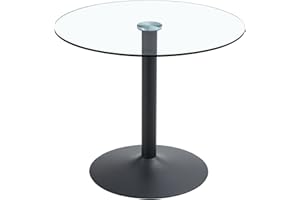 LUFTUT Round Glass Dining Table,35" Round Kitchen Table with Tempered Glass Table Top,Sturdy Black Powder Coating Support,Clear Small Narrow Round Dining Table for Kitchen,Home,Cafe(30" H