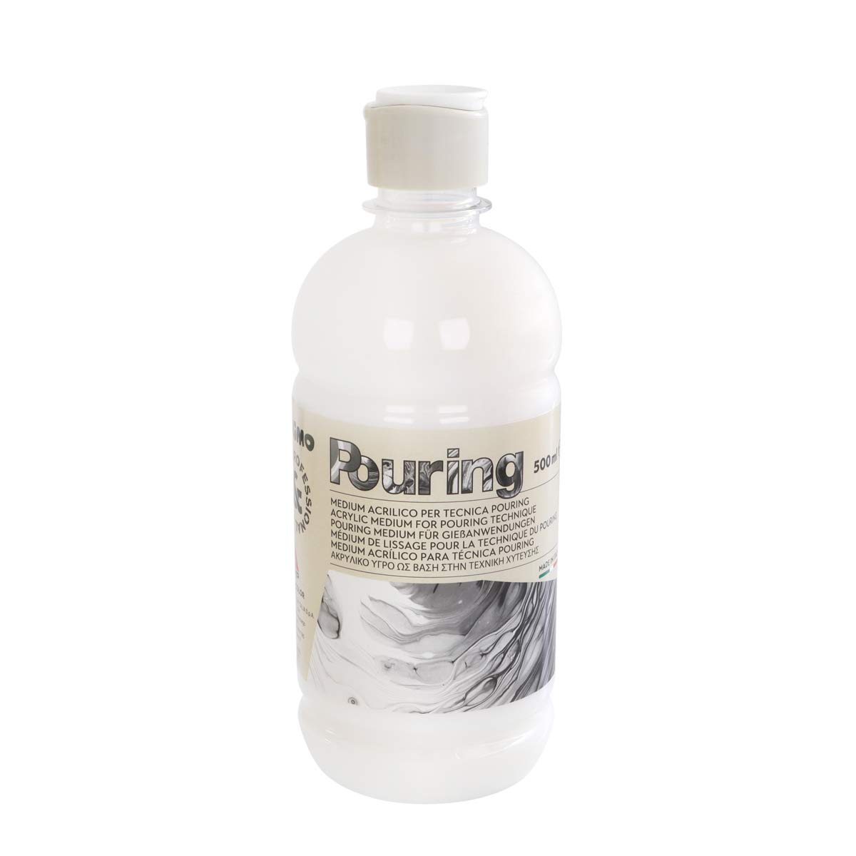 Morocolor PRIMO, acrylic medium in 500ml bottle for pouring technique, for acrylic colors to paint, optimizes the diffusion, relaxation and deaeration of acrylic colors, Made in Italy