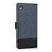 kwmobile Wallet Case for Sony Xperia X - Fabric and PU Leather Flip Cover with Card Slots and Stand - Dark Blue Black