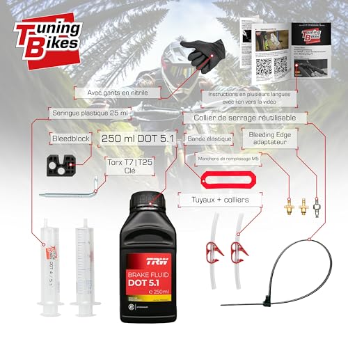 TB Bleeding Kit for SRAM/AVID Disc Brakes (Bleeding Edge Included) - Complete Kit Including DOT 5.1 Brake Fluid, Bleed Block for Brakes Such as Avid Elixir SRAM Code etc.